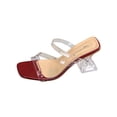 thumbnail image 1 of Womens Wine Block Heel Sandals | Clear Strap Square Toe Mules, Slip On Chunky Heel Dressy Shoes for Women | Casual Office Evening Sandals,Size 8.5, 1 of 9
