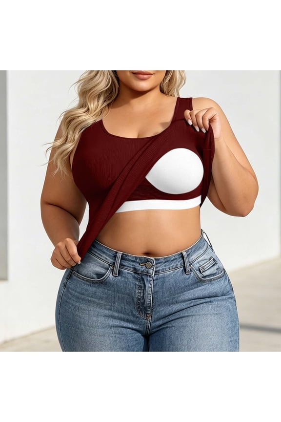 Womens Wine Plus Size Square Neck Ribbed Crop Tank Top Built in Shelf Bra,Size 4XL