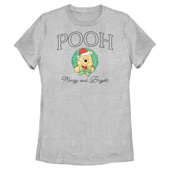 Womens Winnie the Pooh Merry and Bright Christmas Wreath T Shirt