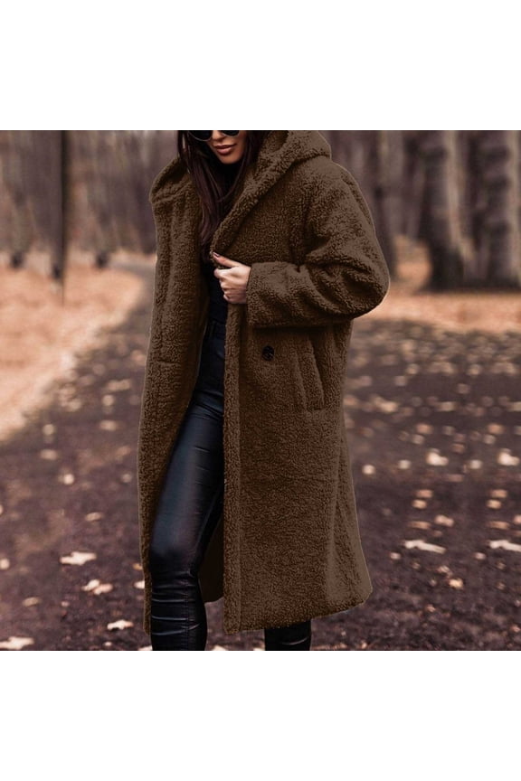Womens Winter 2024 Long Sleeve Solid Front Open Hooded Cardigan Jacket Jacket With Pockets Winter Coats for Women plus Size Thick 3 Season Trench Coat Womens plus Size Fall Coats Anorak Jacket Women