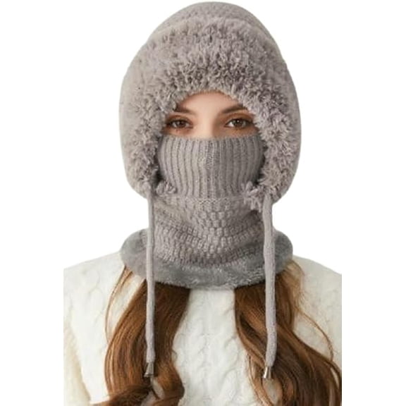 Womens Winter 3 in 1 Warm Fleece Lined Knit Beanie Set - Scarf Mask for Cold Weather