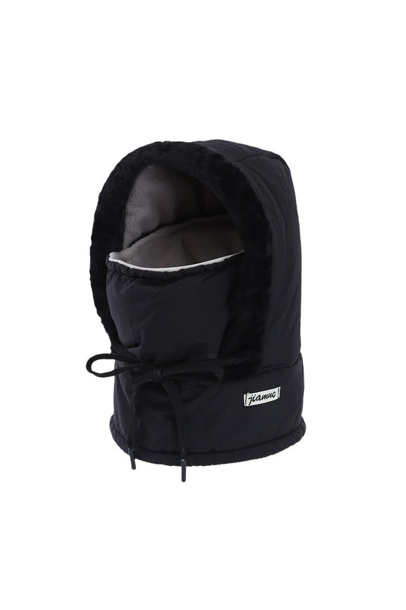 Womens Winter Balaclava Hats Mens Fleece Lined Windproof Snow Mask Drawstring Bike Cycling Neck Warmer Black
