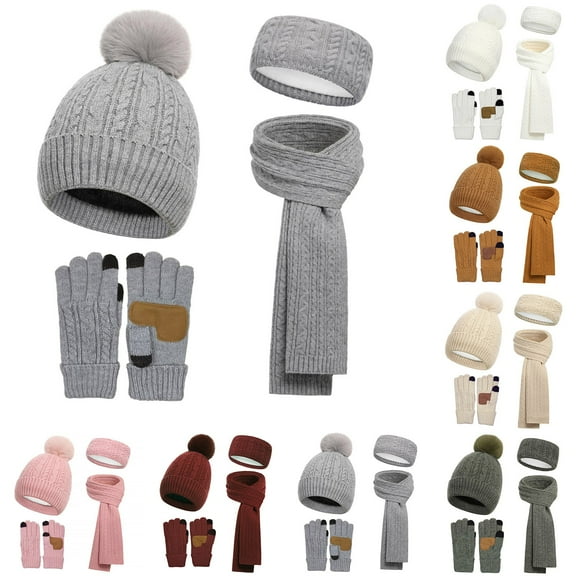 Womens Winter Beanie Hat Scarf Gloves Set European And Winter Knitted Warm Gloves Hats Scarves Three Piece Set With Thick Velvet And Hat Christmas Gift