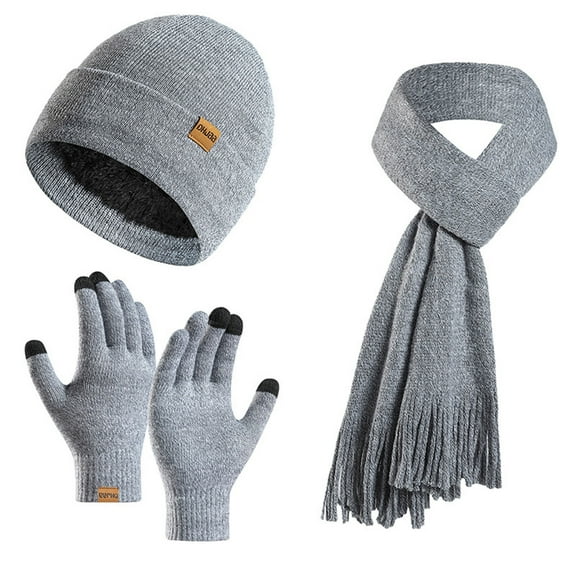 Womens Winter Beanie Hat Scarf Gloves Set Women Cute Thick Hat Protectors Warm Ear Protection Windproof Cap Scarf Gloves Set Gray