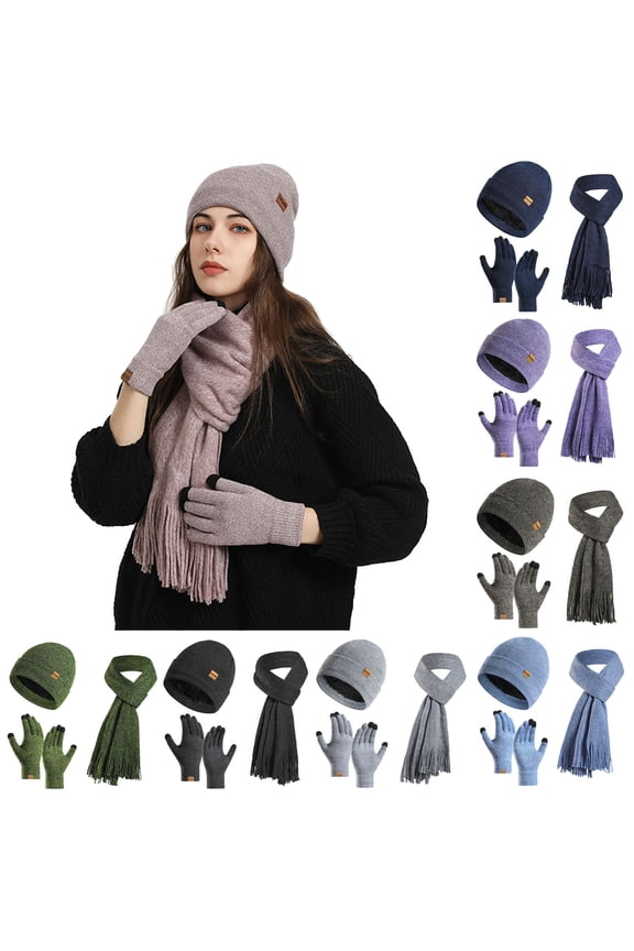Womens Winter Beanie Hat Scarf Gloves Set Women Cute Thick Hat Protectors Warm Ear Protection Windproof Cap Scarf Gloves Set Pink