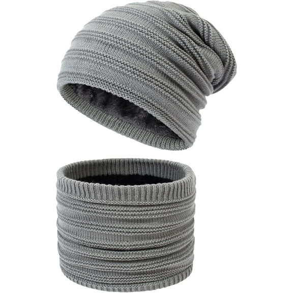 Womens Winter Beanie Hat Scarf Set Cable Knit Hat Warm Fleece Lined Winter Cap with Neck Warmer