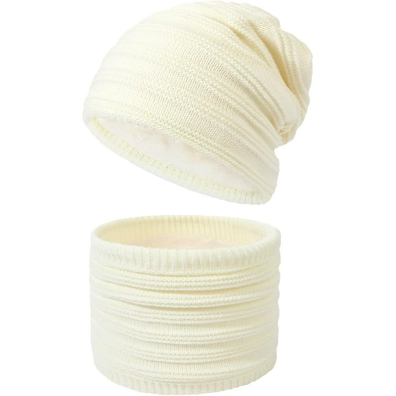 Womens Winter Beanie Hat Scarf Set Cable Knit Hat Warm Fleece Lined Winter Cap with Neck Warmer