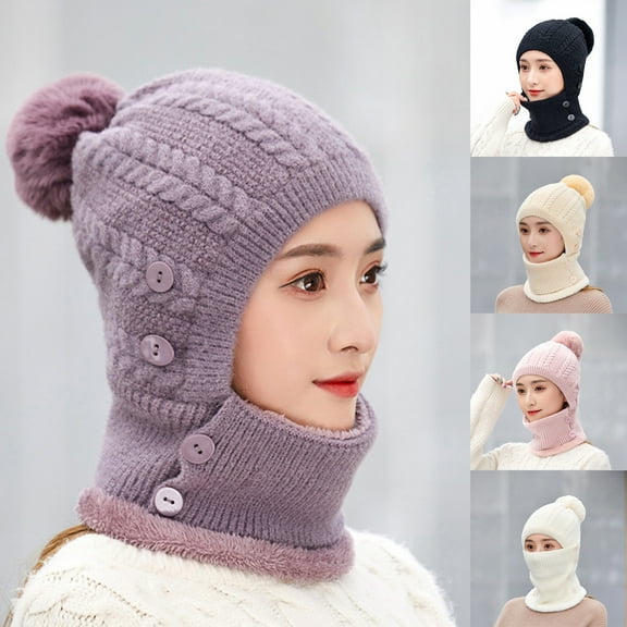 Womens Winter Beanie Hat Scarf Set Warm Fuzzy Knit Hat Neck Scarves