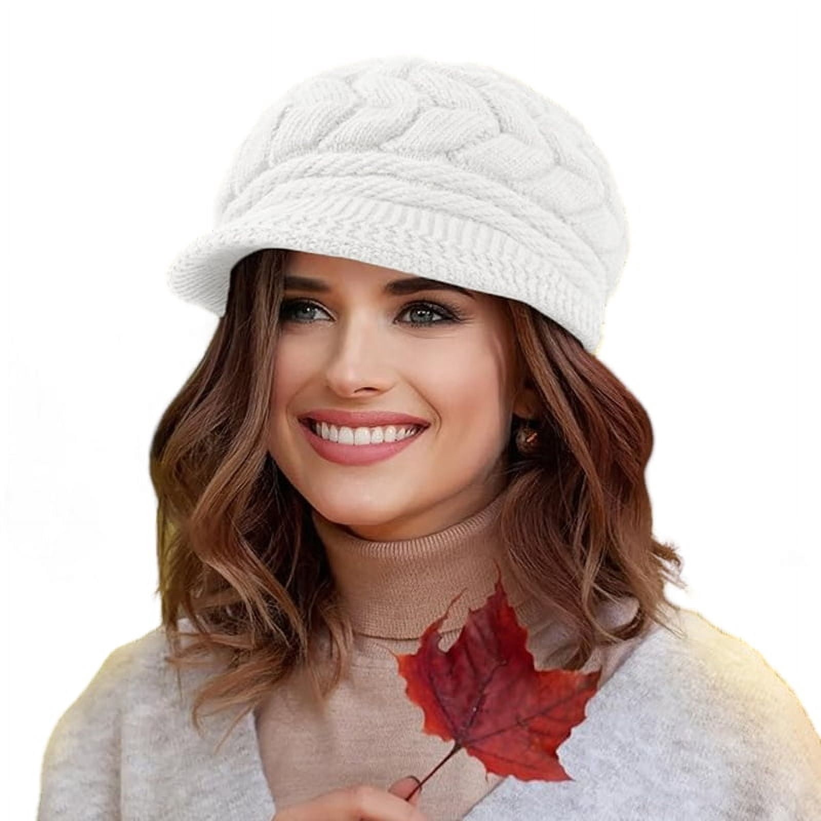 9 Pcs Women\'s Winter Beanie Knit Hat Fleece Lined Knitted Caps with Visor Women Winter Knit Hats with Visor Brim Double Layer Fleece  main image 3