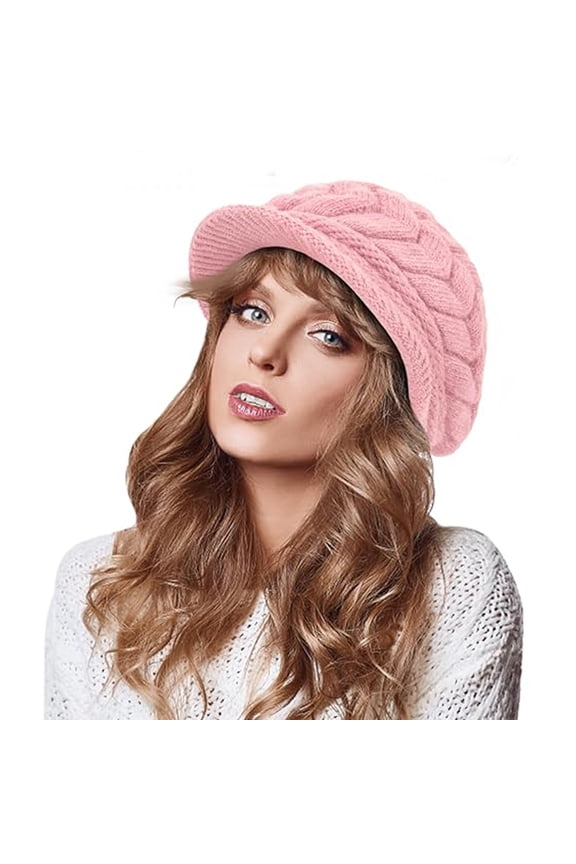 Womens Winter Beanie Hat, Warm Knit Beanie Caps, Fleece Lined Visor Hats for Cold Weather Outdoor