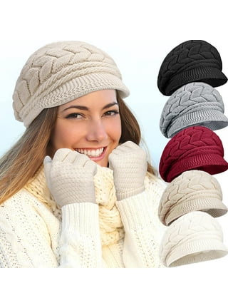 Herrnalise 2pcs Suit Women Solid Knitting Hat Warm Windproof Baggy Stretch Winter Soft Hat + Scarf Set, Women's, Size: One size, Brown