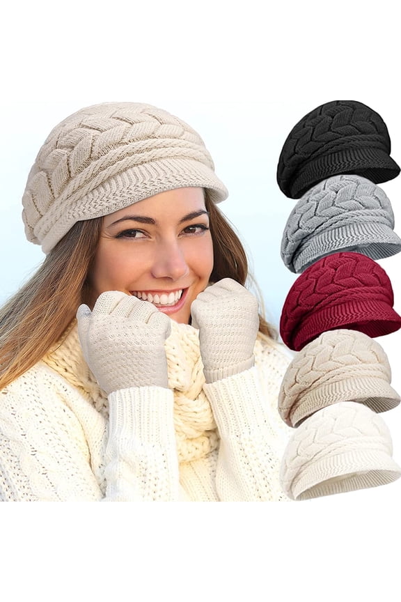 Womens Winter Beanie Hat Warm Knitted Slouchy Wool Hats Cap with Visor