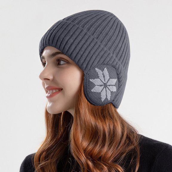 Womens Winter Beanie Hat with Ear Flap Thick Knit Warm Skull Cap Ears Warmer Outdoor Comfort Hats