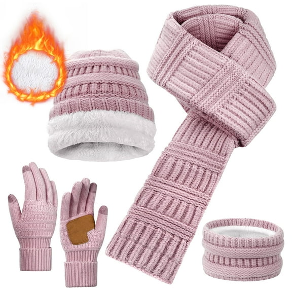 DAKIMOE Winter Hat and Scarf Gloves Headband Set, Warm Fleece Beanie Knit Touchscreen Gloves for Women Men