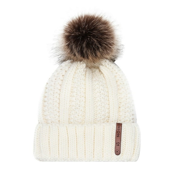 Womens Winter Beanie Warm Cable Knit Hat Style Stretch Trendy Ribbed Cap,Color:White,Size:One Size