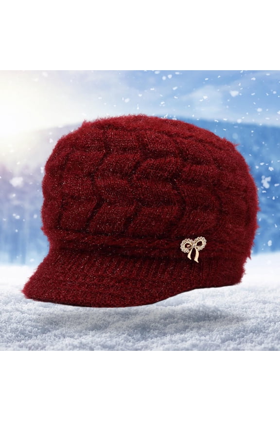 Womens Winter Beanie Warm Knitted Slouchy Hats Solid Cable Knit Cap with Visor Xmas Gift for Mom