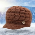 thumbnail image 1 of Womens Winter Beanie Warm Knitted Slouchy Hats Solid Cable Knit Cap with Visor Xmas Gift for Mom, 1 of 7
