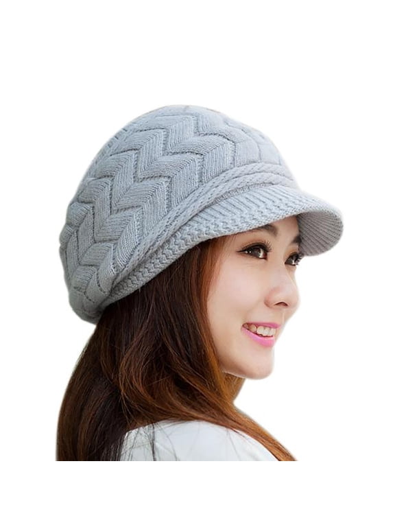 Womens Winter Beanie Warm Knitted Slouchy Wool Hats Cap with Visor