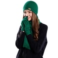thumbnail image 1 of Womens Winter Beanies Scarf Gloves 3 PCS Set Plain Knit Cuffed Hats Long Neck Tassel Scarfs Warm Gloves Cold Weather Green, 1 of 6