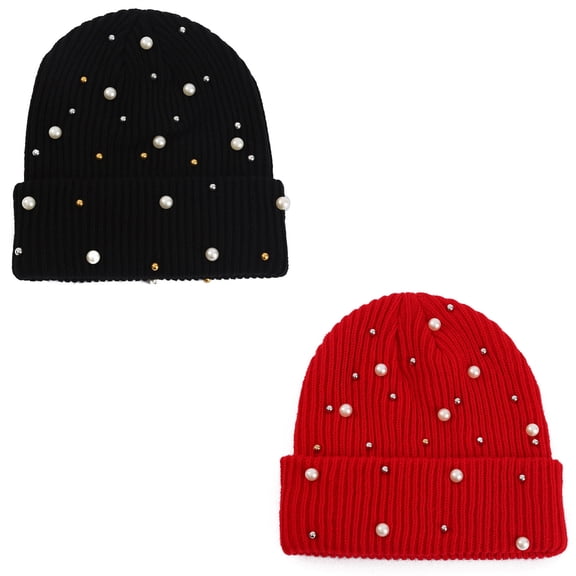 Womens Winter Beanies Soft Knitted Hat Pearls Decoration Hat Warm Unisex Winter Hat Outdoor Headwear for Outdoor Activity and Casual