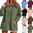 thumbnail image 1 of Womens Winter Blouses Dqueduo Women's Winter Solid Color Long Sleeve Fleece Lined Warm Top With Pockets Green XL Fleece Lined Tops, 1 of 9