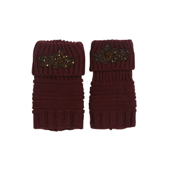 Womens Winter Boot Cuffs w/ Floral Piece - Burgundy