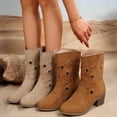 thumbnail image 1 of Womens Winter Boots Chunky Heel Pointy Toe Mid Calf Boots Women's Trendy Casual Winter Warm Short Boots Solid Color Winter Shoe Beige 8.5, 1 of 8