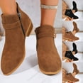 thumbnail image 1 of Womens Winter Boots Chunky Heel Round Toe Ankle Short Boots Casual Outdoor Dressy Thick Heel Winter Warm Shoes for Women Brown 5.5, 1 of 10