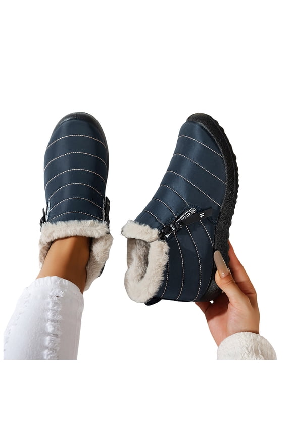 Womens Winter Boots Comfy Soft Sole Furry Lined Slip on Ankle Snow Booties Casual Warm Lightweight Waterproof Short Boots Blue Size 9