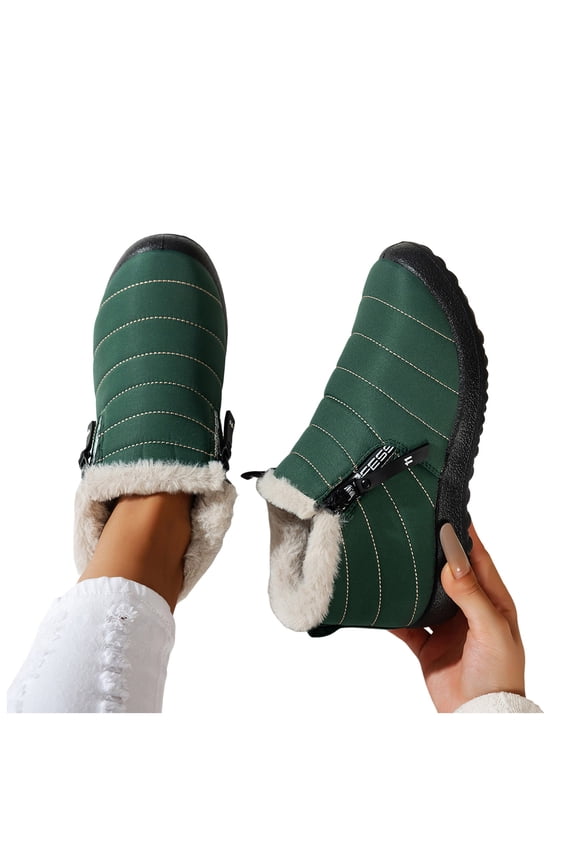 Womens Winter Boots Comfy Soft Sole Furry Lined Slip on Ankle Snow Booties Casual Warm Lightweight Waterproof Short Boots Green Size 7.5