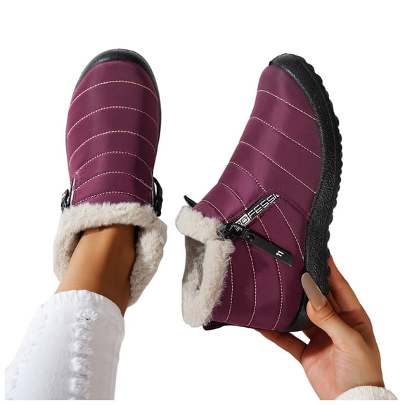 Womens Winter Boots Comfy Soft Sole Furry Lined Slip on Ankle Snow Booties Casual Warm Lightweight Waterproof Short Boots Wine Size 9