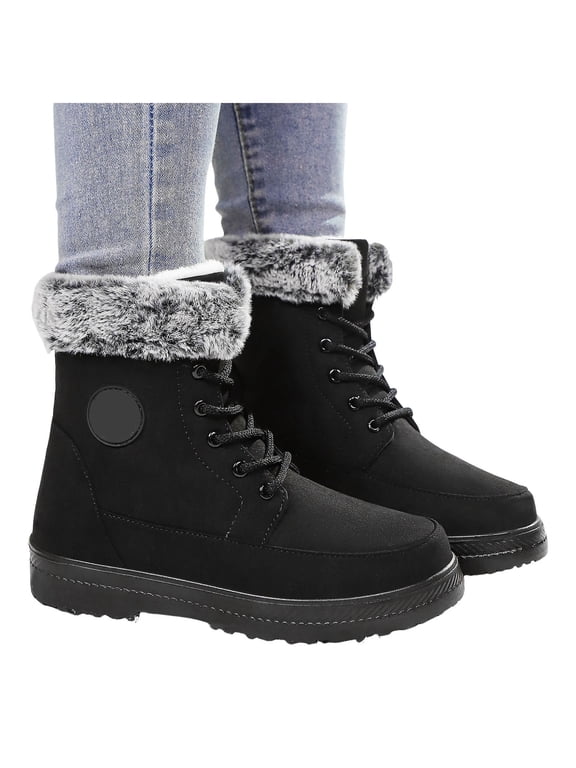 Womens Winter Boots Lace up Snow Ankle Booties Non Slip Combat Work Boot for Hiking Walking Camping
