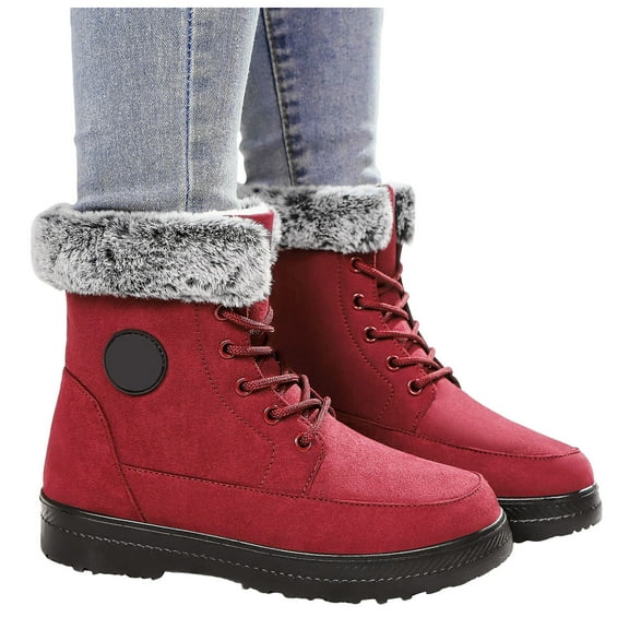 Womens Winter Boots Lace up Snow Ankle Booties Non Slip Combat Work Boot for Hiking Walking Camping