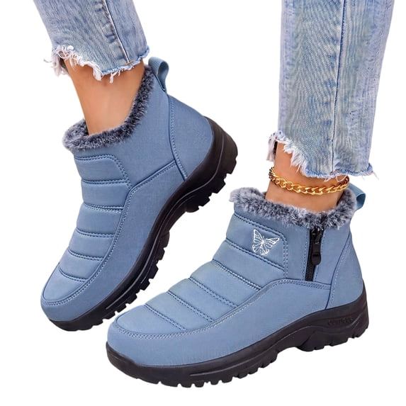 Womens Winter Boots Plus Size Fleece Lined Warm Ankle Shoes Fashion Casual Booties for Cold Weather Outdoor Commute and Walking