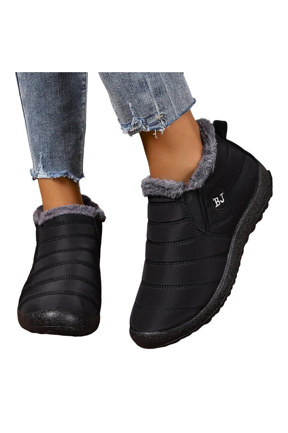 Womens Winter Boots Plush Warm Stitching Low Top Ankle Booties Lightweight Outdoor Slip on Walking Shoes