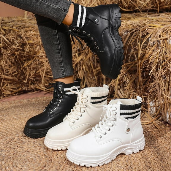 Womens Winter Boots Thick Heel Round Toe Lace-up Casual Warm Short Boots Casual Winter Warm Short Boots Winter Shoe for Women's Trendy Beige 5.5