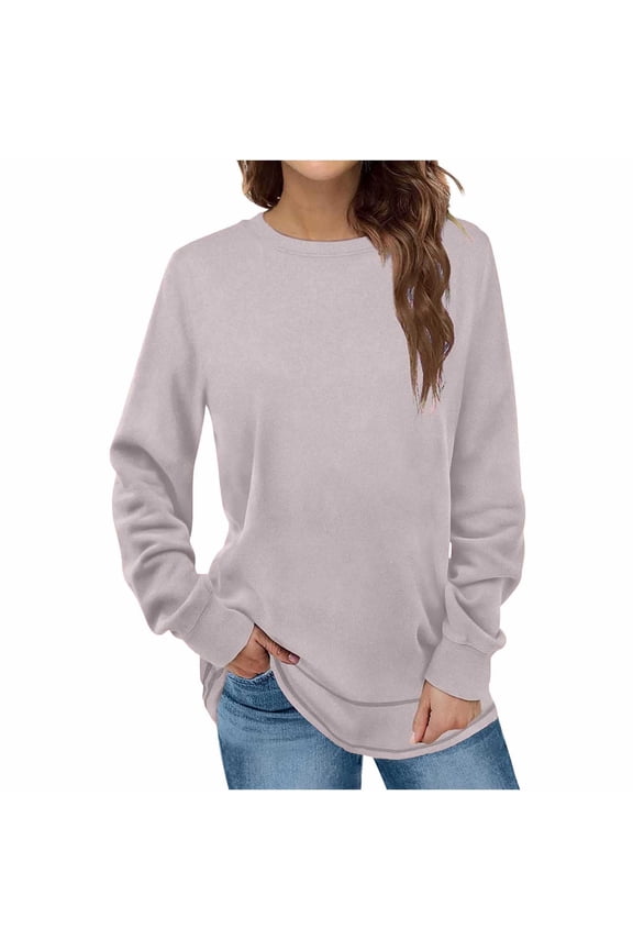 Womens Winter Clothes,Womens Winter Tops,Women'S Fashion Winter Solid Round-Neck Pullover Long Sleeve Tops,Womens Fashion Tops