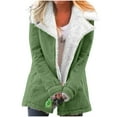 thumbnail image 1 of Womens Winter Coat Jackets Notched Collar Warm Plush Fleece Padded Jacket Lined Pockets Zip Up Overcoat Outwear, 1 of 6