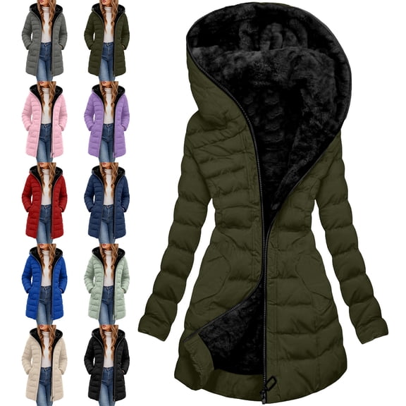 Womens Winter Coat Long with Thick Sherpa Lining Warm Hooded Winter Slim Fit