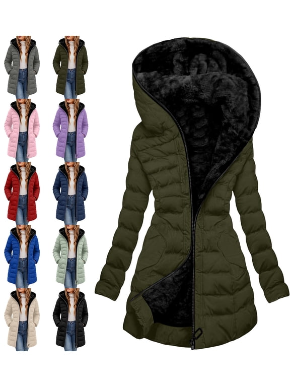 Womens Winter Coat Long with Thick Sherpa Lining Warm Hooded Winter Slim Fit