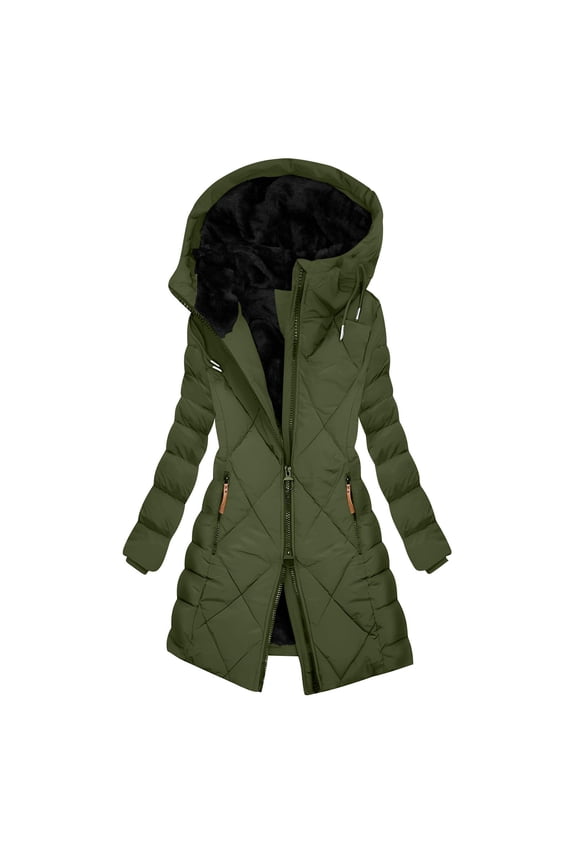 Womens Winter Coat Warm Hooded Parka Long Puffer Jacket Waterproof Fleece Lined Thicken Peacoat Trendy Outerwear