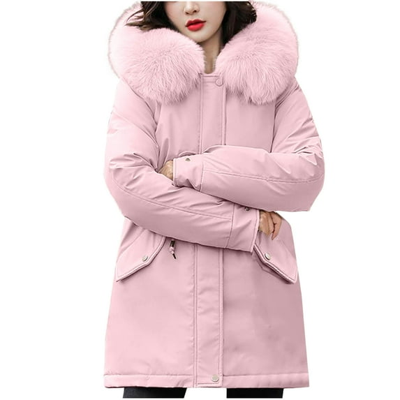 Womens Winter Coats Casual Solid Long Sleeve Zipper Button Pocket Blouse Tops Parkas