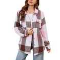 thumbnail image 1 of Womens Winter Coats Classic Plaid Shirt Shackets with Sherpa Fleece Lined Thick Warm Button Up Jacket with Pockets (S, Pink), 1 of 7