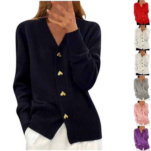 Womens Winter Coats Fall Outfits for Women 2025 Solid Color Long Sleeved V-neck Knitted Cardigan With Heart-shaped Breasted Sweater Jacket For Women