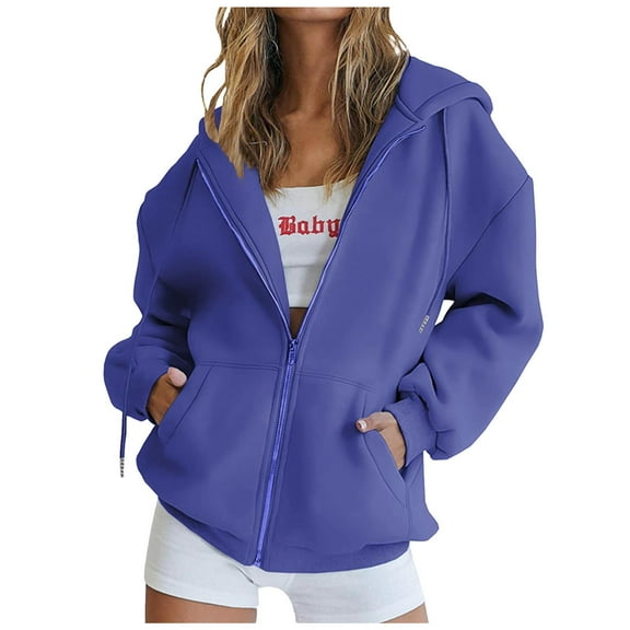 Dxzfnsa Womens Zip Up Hoodies Oversized Women Solid Color Fashion Sweatshirts Casual Hooded Jackets with Pockets 2025 Winter Clothes