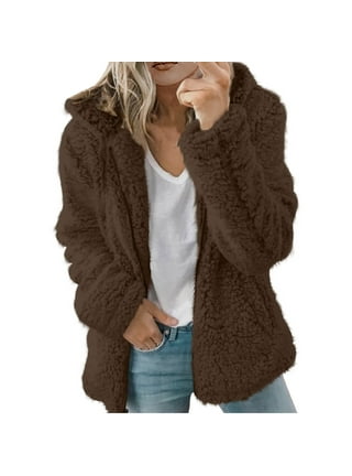 Capreze Winter Sherpa Fuzzy Fleece Long Coat Jacket for Womens Warm Fluffy  Open Front Hooded Cardigan with Pockets