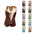 thumbnail image 1 of Womens Winter Coats Long Sleeve Thermal Notch Collar Suede Button Cardigan Jacket with Pockets Outerwear, 1 of 5