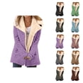 thumbnail image 1 of Womens Winter Coats Long Sleeve Lined Suede Button Notch Collar Cardigan Jacket Outerwear with Pockets, 1 of 5