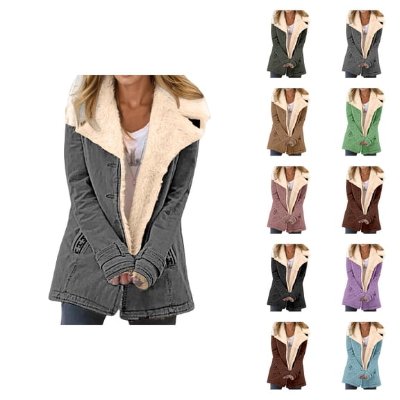 Womens Winter Coats Long Sleeve Suede Button Thermal Notch Collar Cardigan Coat with Pockets Outerwear