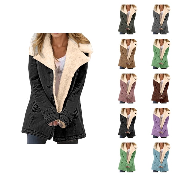 Womens Winter Coats Long Sleeve Suede Button Thermal Notch Collar Cardigan Coat with Pockets Outerwear